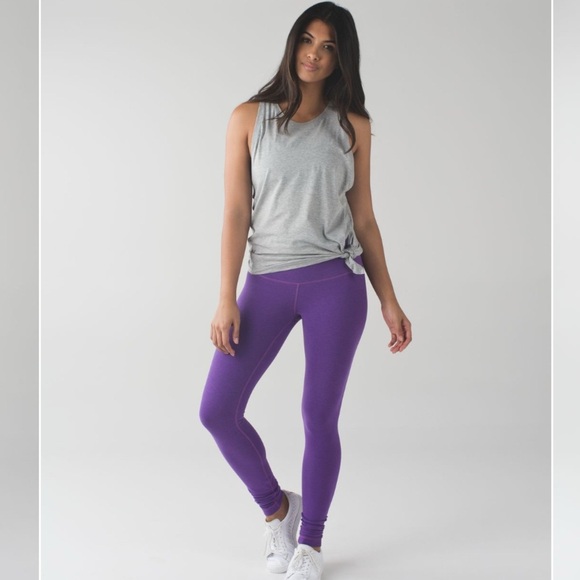 Lululemon Wunder Under Pant Cotton Leggings Heathered Tender Violet Size 4 - Picture 1 of 10